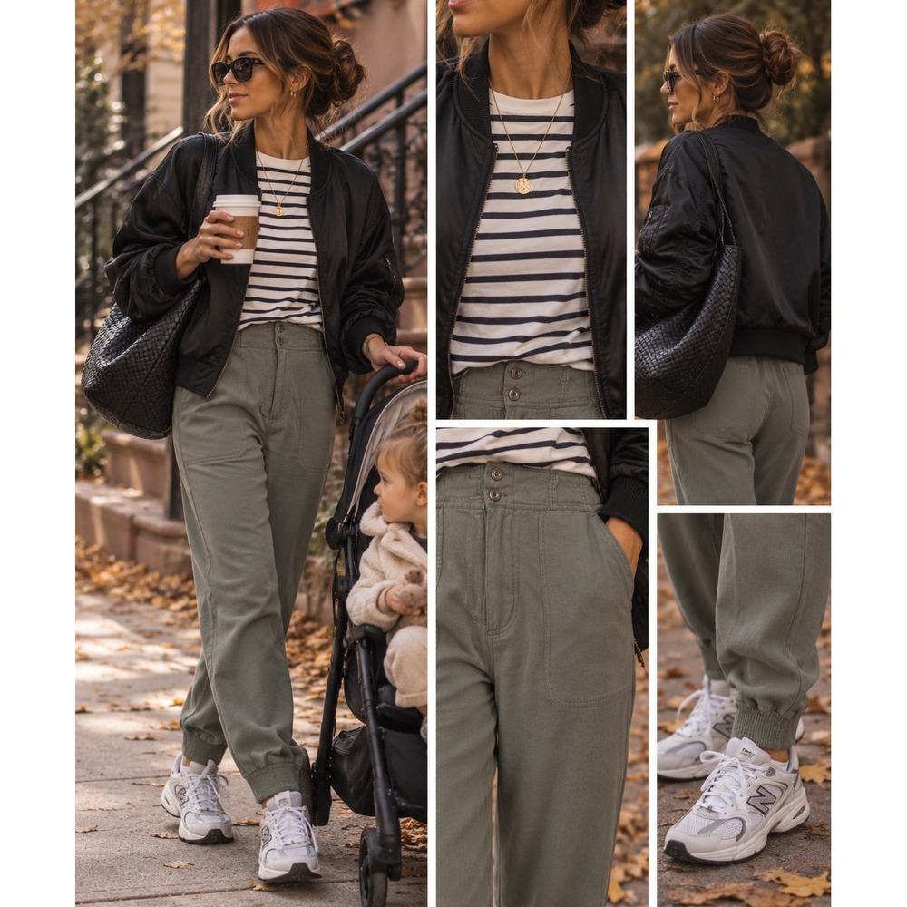 Something Navy Olive Green Utility Jogger Pants Women Medium Tapered Leg Pockets